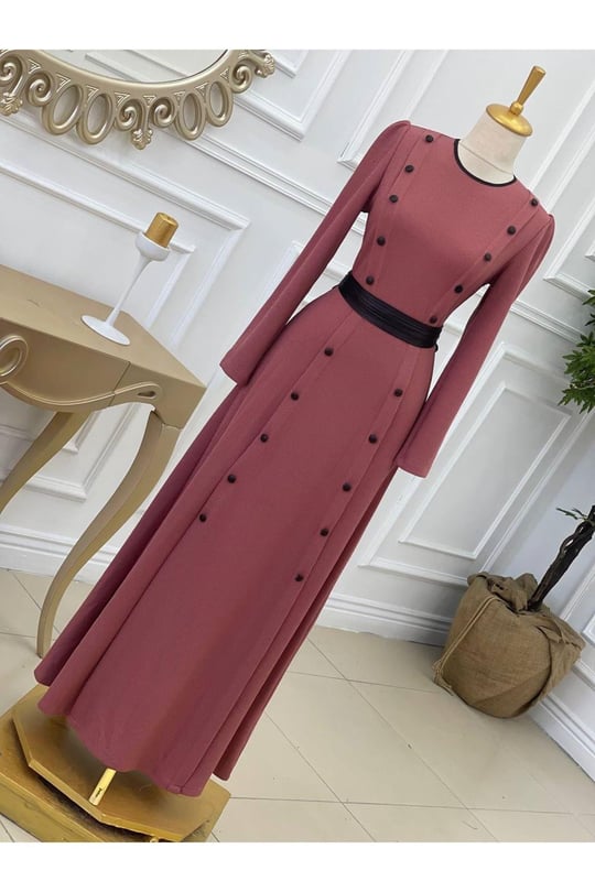 Düğme Şerit Örme Elbise 3155 Purdra