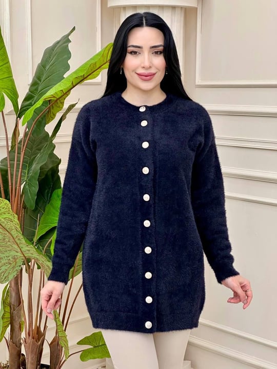 Düğmeli Angora  Hırka 7519 Siyah