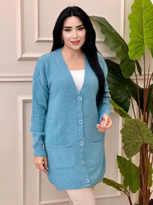 Düğmeli Ara Boy Hırka 3630 t-24 Mavi