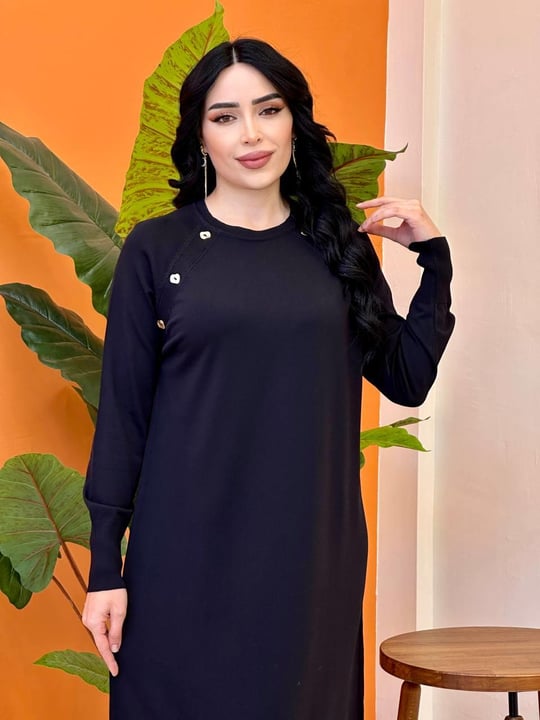 Düğmeli Reklan Kol Elbise 140307 T-25 Siyah