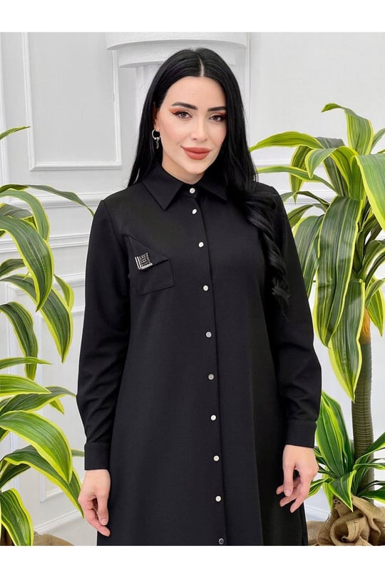 Düğmeli Uzun Tunik 3011 Siyah