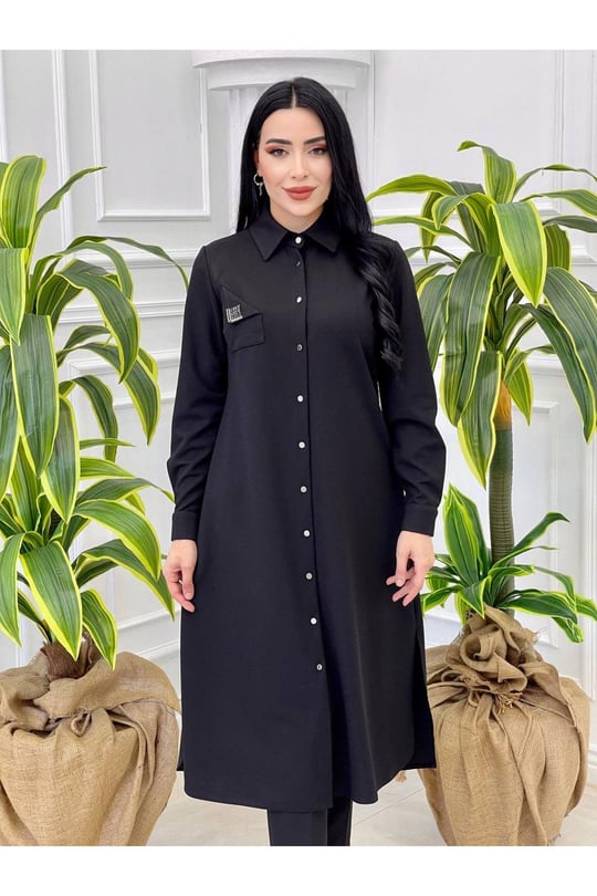 Düğmeli Uzun Tunik 3011 Siyah
