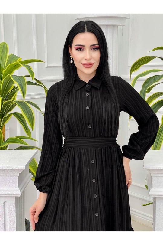 Düğmeli Yaz Elbise 1268 Siyah