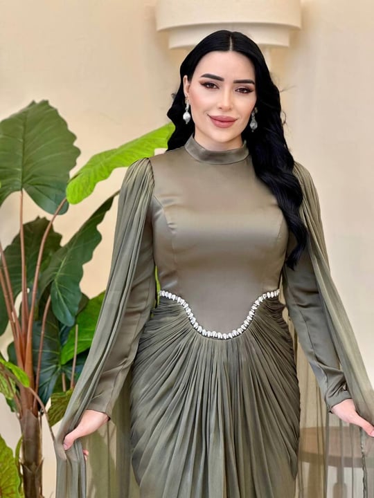 Eteği Drape Kol Pelerin Elbise 0711 T-25 Haki