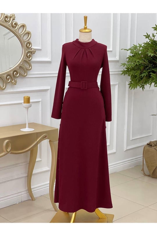 Etegi Düğmeli Elbise 3178 Bordo