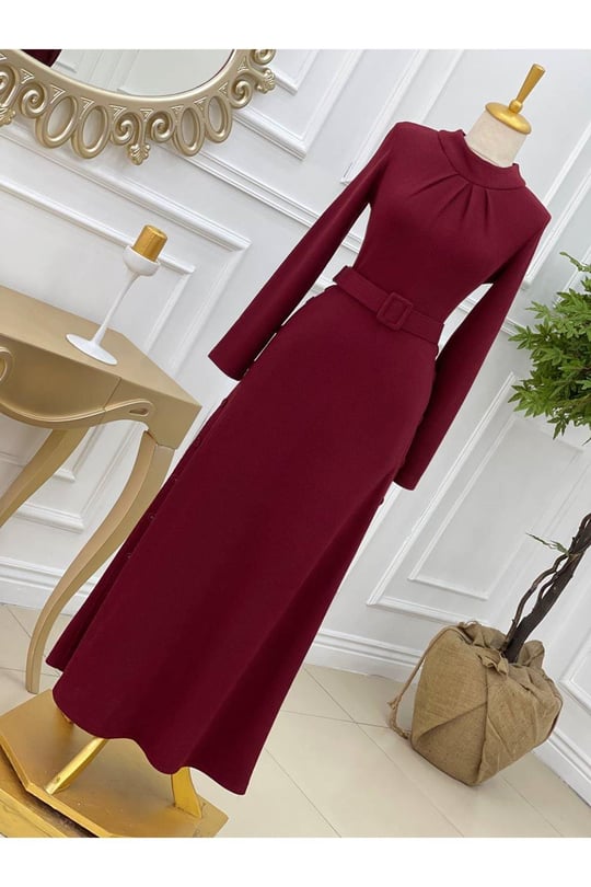 Etegi Düğmeli Elbise 3178 Bordo