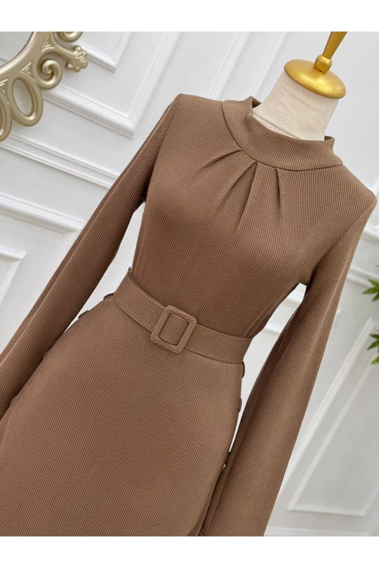 Etegi Düğmeli Elbise 3178 Camel