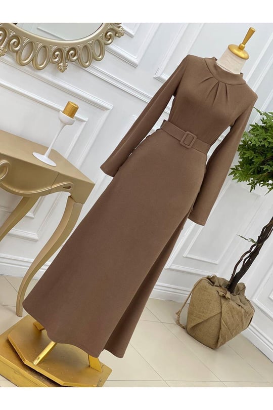Etegi Düğmeli Elbise 3178 Camel