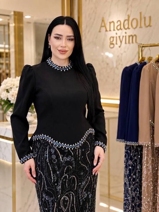 Eteği İşleme Takım Görünümlü Abiye 5531 T-26 Siyah