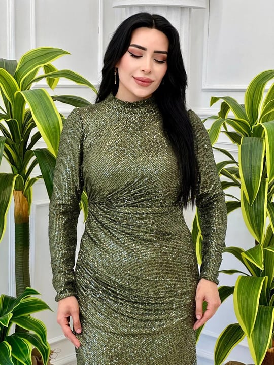 Eteği Kapaklı Payet Abiye 4252 t-24 Haki