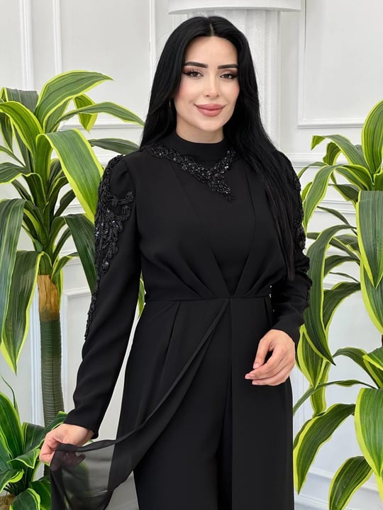Eteği Pelerinli Tulum 5118 t-24 Siyah