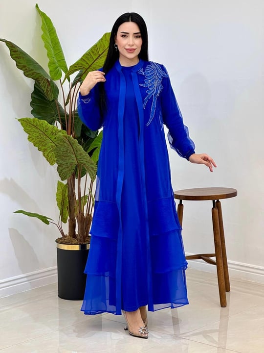 Eteği Volan Abaya Elbise 2131 T-25 Saks