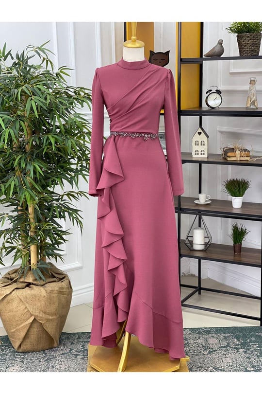 Eteği Volanlı Elbise 1177 Rose