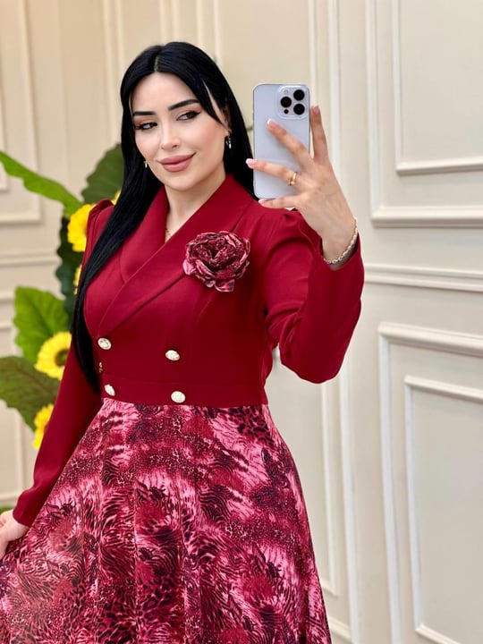 Etek Desen Ceket Görünümlü Elbise 7038 t025 Bordo