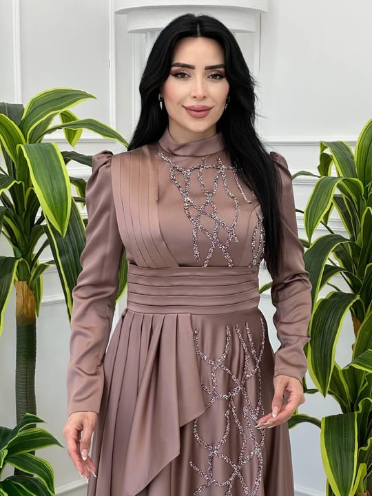 Etekgi Kapaklı Saten Abiye 4220 t-24 Rose