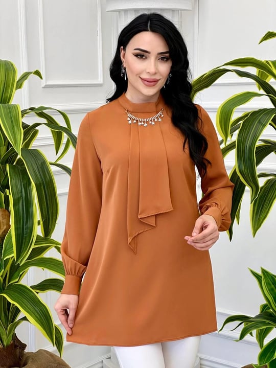 Farklı Broşlu Kravatlı Tunik 2007 T-24 Taba