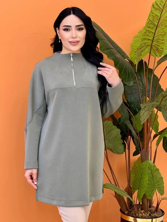 Fermuar Detay Oyşo Tunik 10611 T-25 Haki