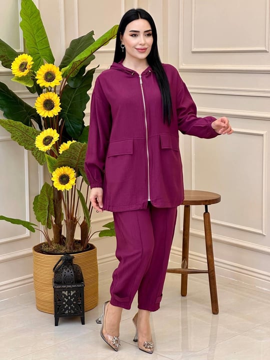 Fermuarlı Bomber Takım 34485 T025 Mürdüm