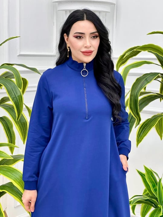 Fermuarlı Sweat Elbise 7639 Saks