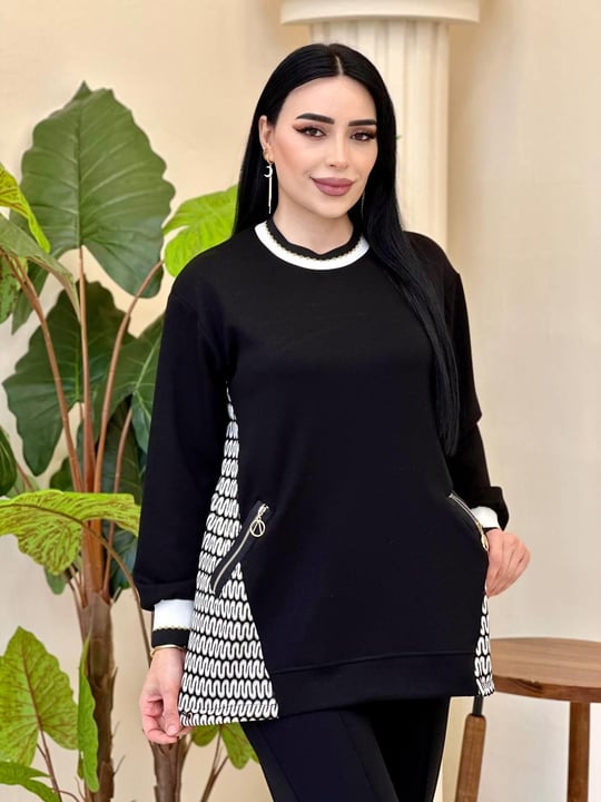 Fermuarlı Triko İkili Takım 25155 T-25 Siyah