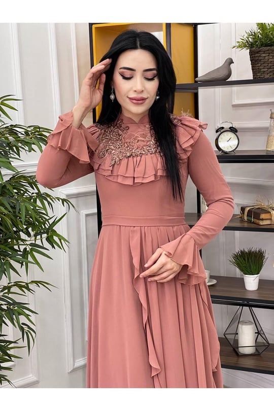 Fırfırlı Abiye 16815 Taba