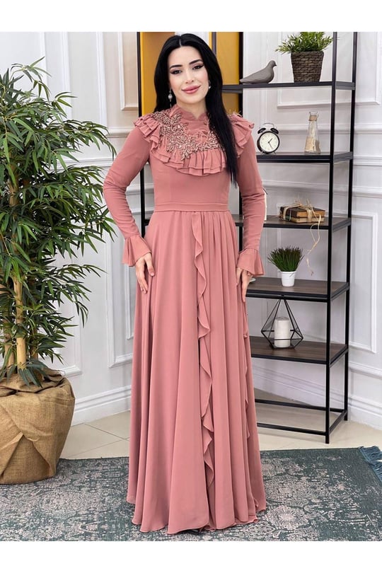 Fırfırlı Abiye 16815 Taba