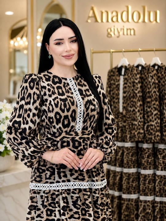 Fisto Şerit Leopar Elbise 9030 T-26 Leopar