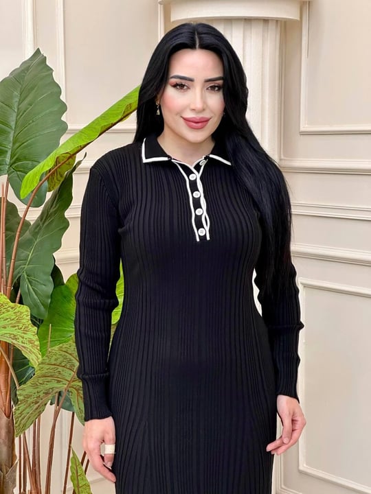 Fitilli Düğmeli Triko Elbise 10815 t-24 Siyah