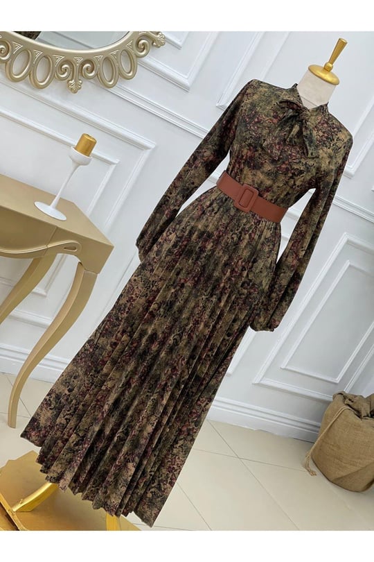 Fularlı Elbise 1087 Yeşil