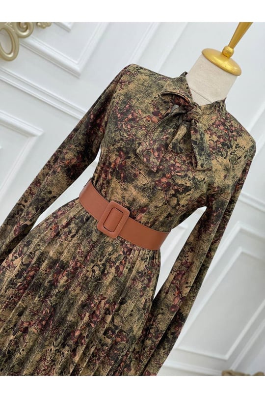 Fularlı Elbise 1087 Yeşil