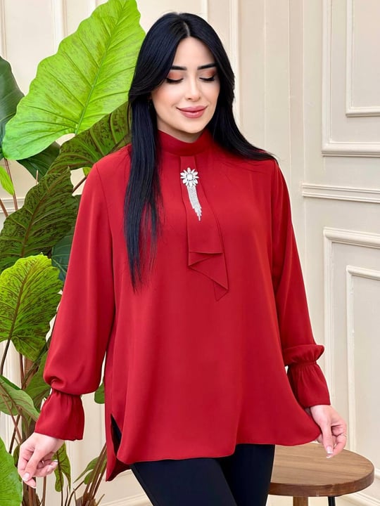 Fularlı Kısa Gömlek 1031 G-25 Bordo