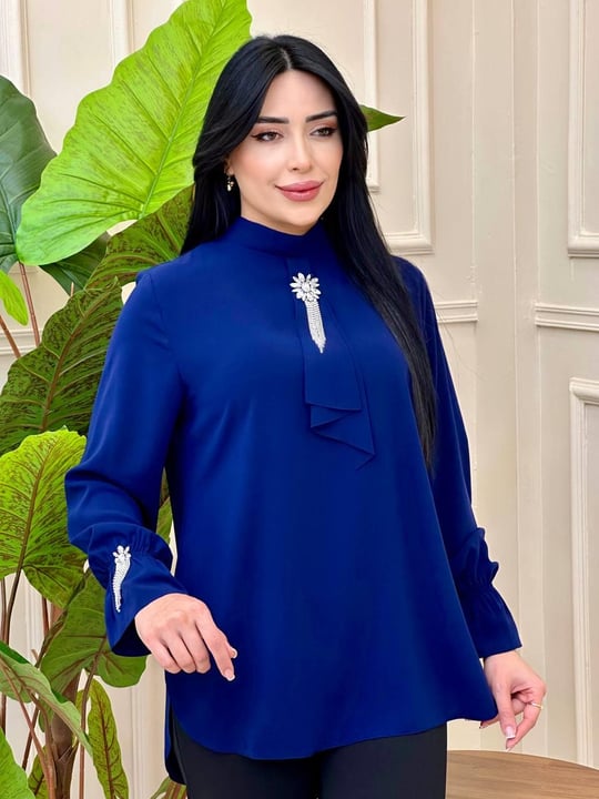 Fularlı Kısa Gömlek 1031 G-25 Saks