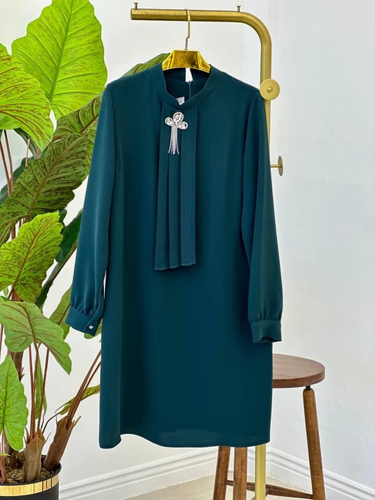 Fularlı Tunik 5461 t025 Zümrüt Yeşil