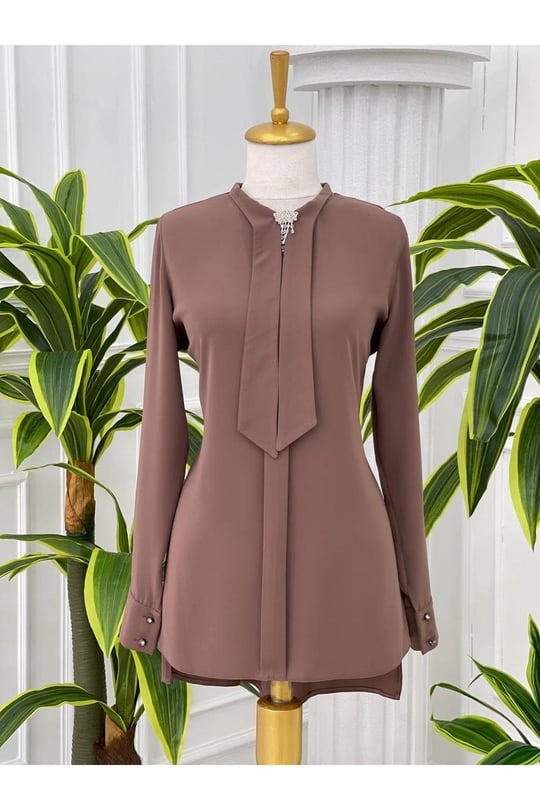 Fularlı Tunik 583 Kahverengi