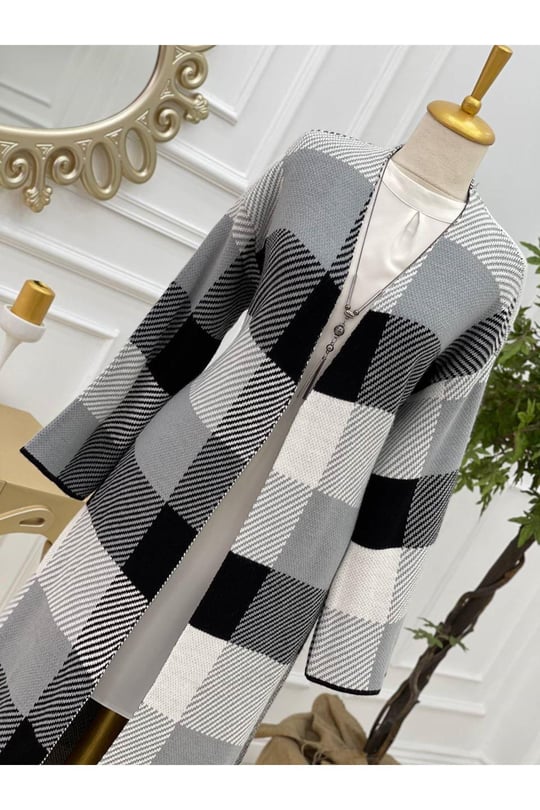 Fularlı Uzun Hırka 7325 Gri