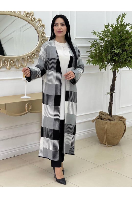 Fularlı Uzun Hırka 7325 Gri