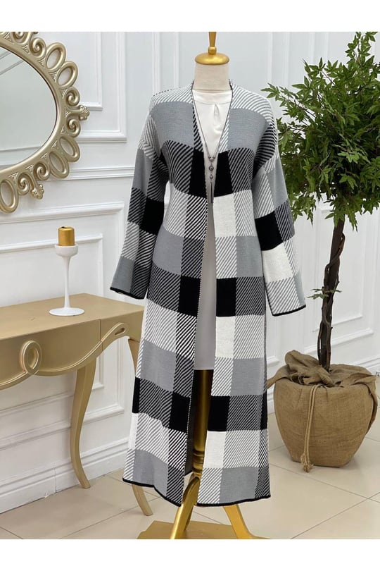 Fularlı Uzun Hırka 7325 Gri