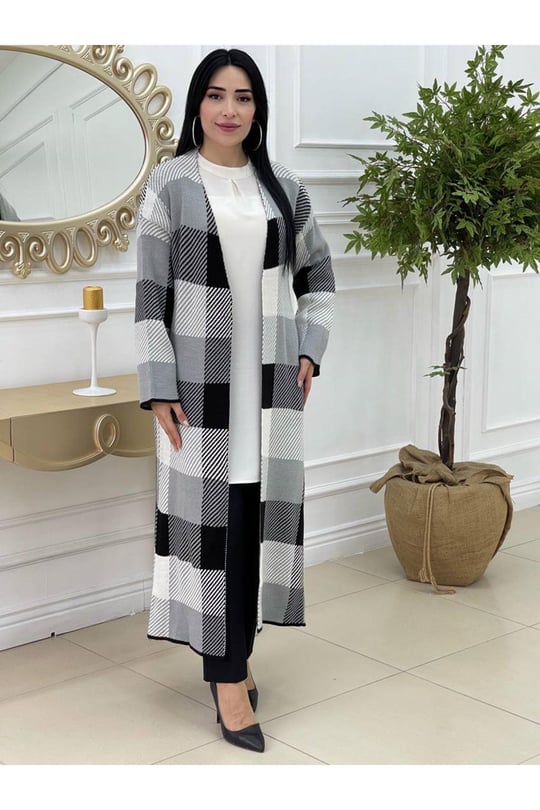 Fularlı Uzun Hırka 7325 Gri