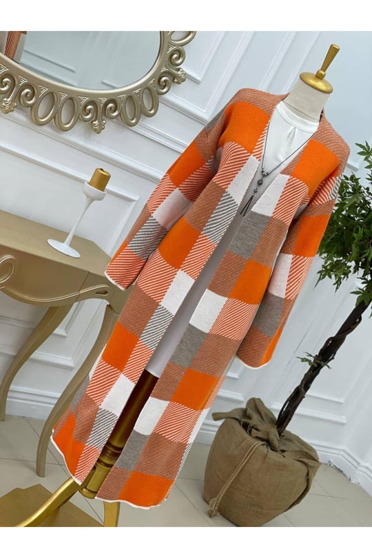 Fularlı Uzun Hırka 7325 Turuncu