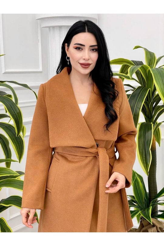 Geniş Yaka Kaşe Kaban 25186 Taba