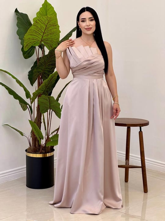 Gögüs Drape Straplez Abiye 4741 Bej