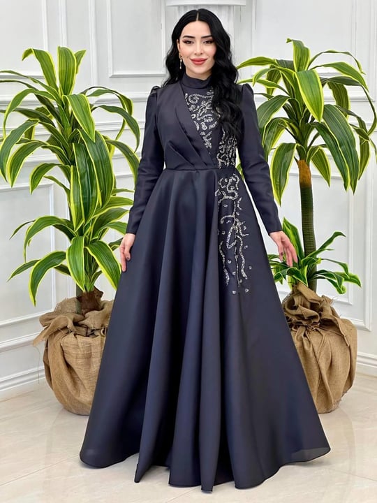 Ğögüs Drape Taş İşleme Abiye 1200 Siyah