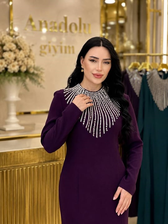 Göğüs Taş İşleme Suzanna Elbise 1044 T-26 Mor