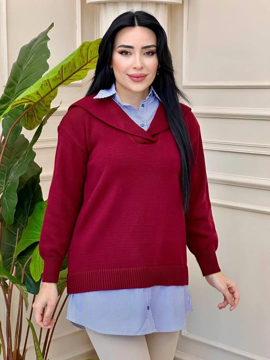 Gömlek Yaka Tunik 7651 t-24 Bordo