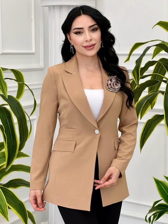 Gül Broşlu Ceket 11328 T-24 Bej