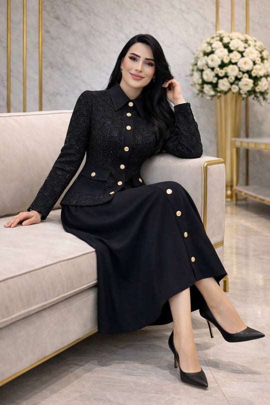 Güpür Ceket Üçlü Etekli Takım 5026 T-26 Siyah