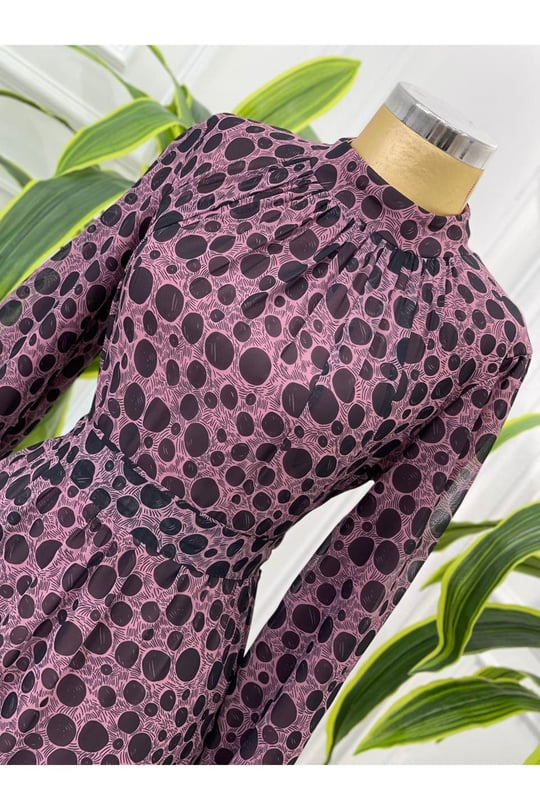 Halka Desen Şifon Elbise 3804 pembe