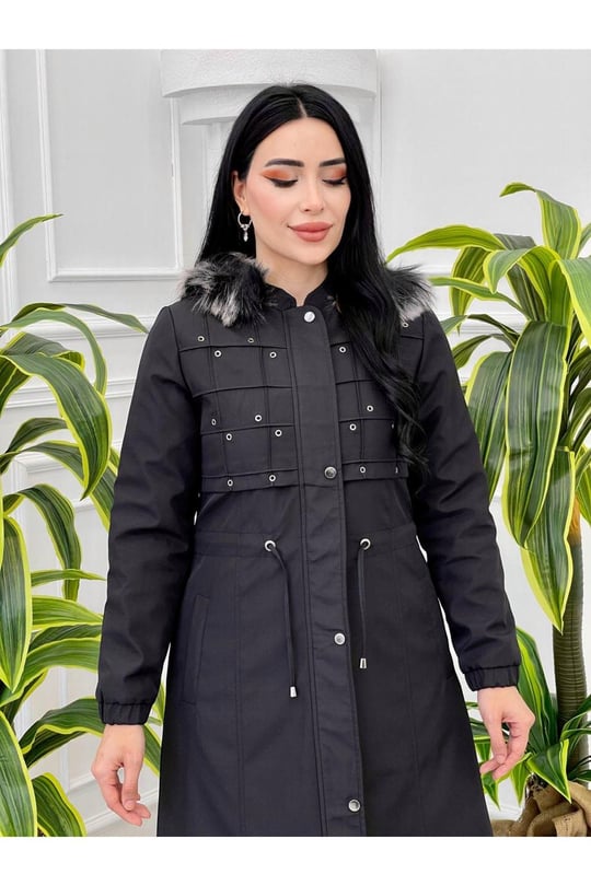 Halka Detay Parka Kaban 2025 Siyah