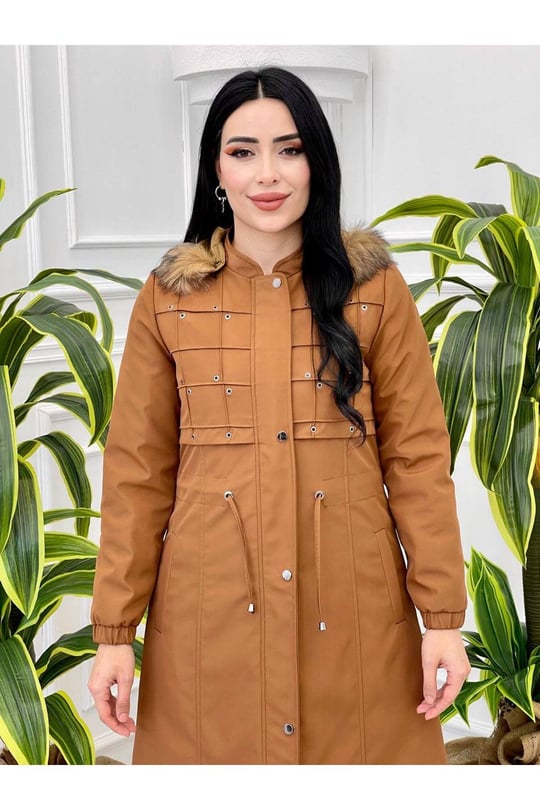 Halka Detay Parka Kaban 2025 Taba