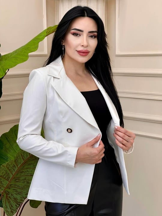 İki Düğme Deri Ceket 0313 t-24 Beyaz
